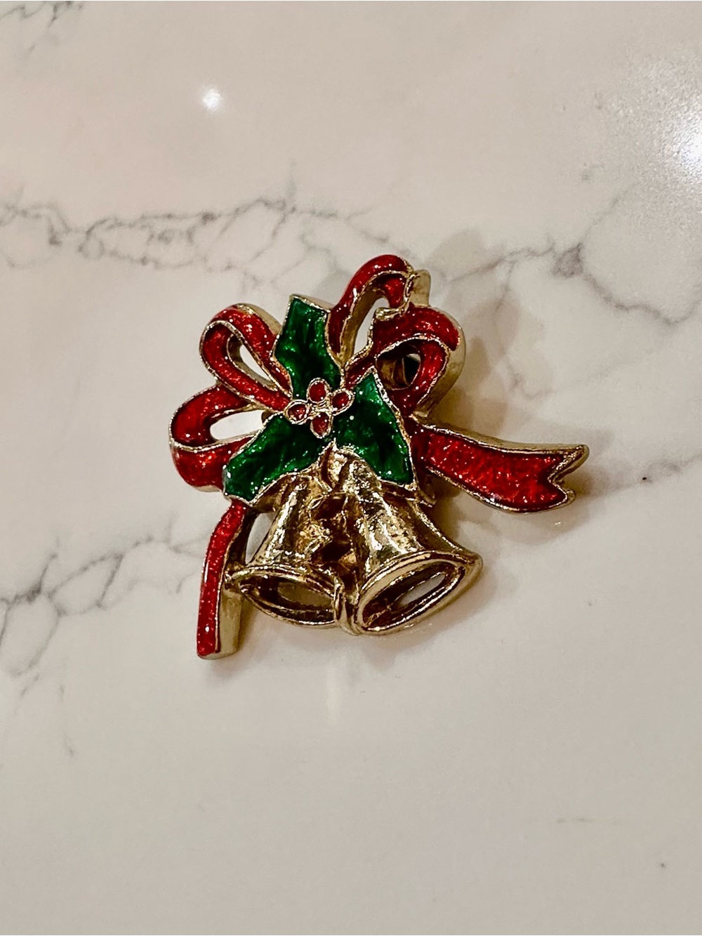 Festive Holiday Bell Pin Brooch - Red & Green